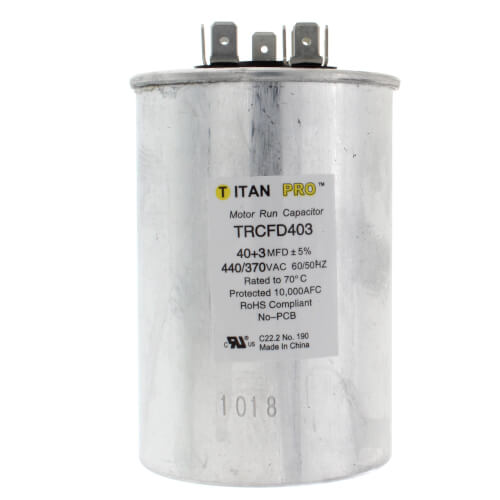 Titan Pro TRCFD403 capacitor - front view (Product Type: Capacitor; Voltage: 440/370V)