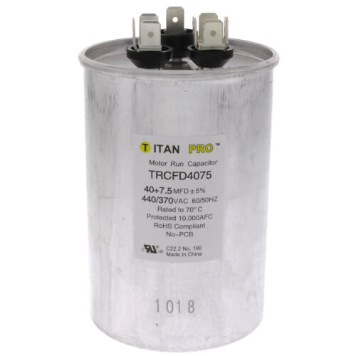 Titan Pro TRCFD4075 capacitor - front view (Product Type: Capacitor; Voltage: 440/370V)