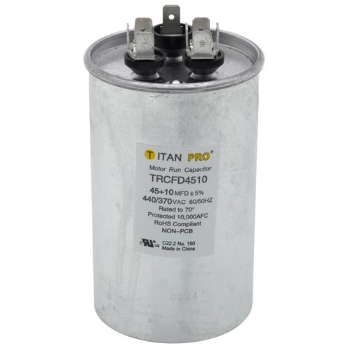 Titan Pro TRCFD4510 capacitor - front view (Product Type: Capacitor; Voltage: 440/370V)