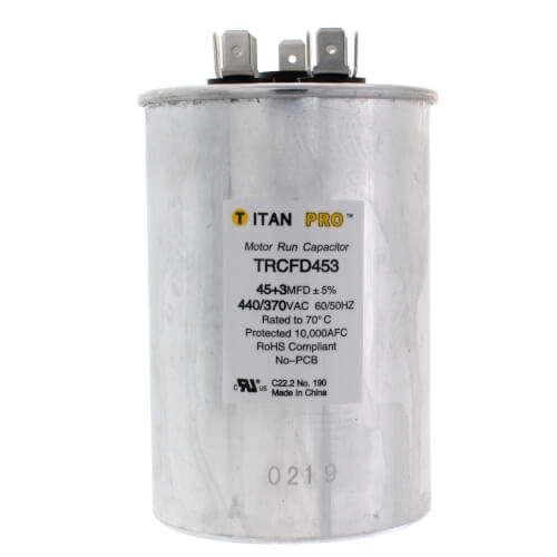 Titan Pro TRCFD453 capacitor - front view (Product Type: Capacitor; Voltage: 440/370V)