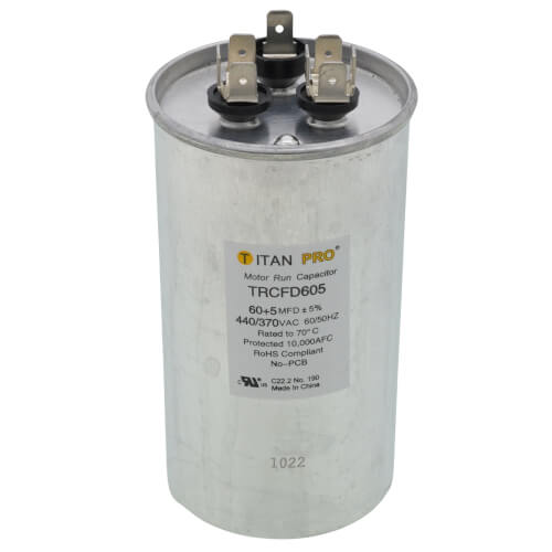 Titan Pro TRCFD605 capacitor - front view (Product Type: Capacitor; Voltage: 440/370V)