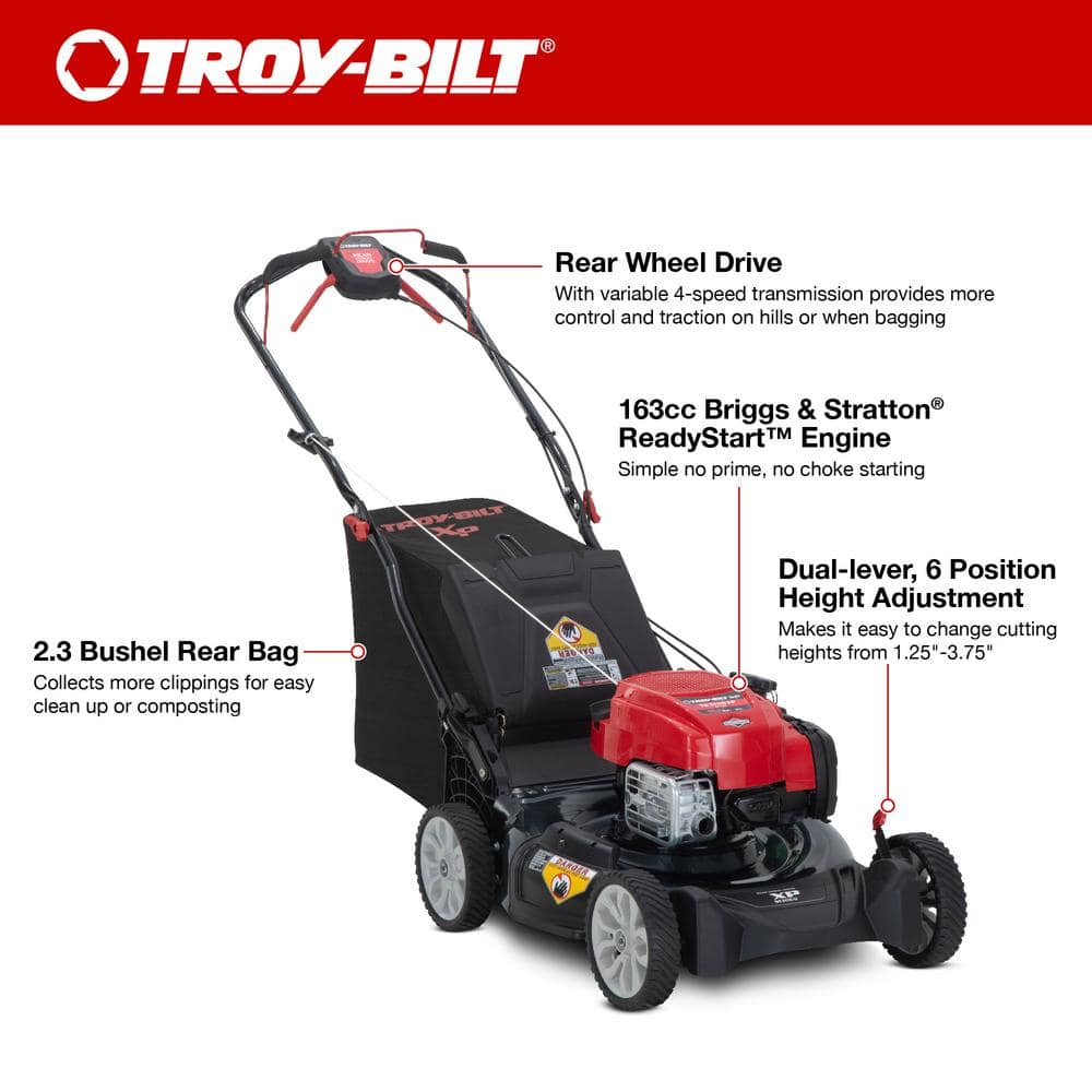 Troy-Bilt XP 21 in. 163 cc Briggs and Stratton Ready Start Engine 3-in-1 Gas RWD Self Propelled Lawn Mower