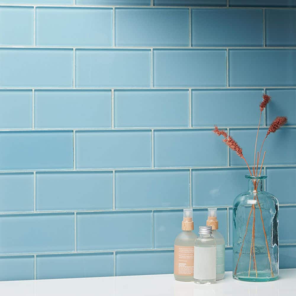 Ivy Hill Tile Contempo Turquoise 3 in. x 6 in. x 8 mm Polished Glass Subway Floor and Wall Tile (32 pieces 4 sq.ft./Box)