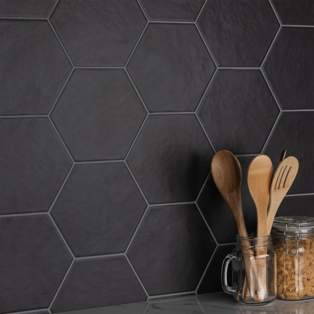 Merola Tile Hexatile Matte Nero 7 in. x 8 in. Porcelain Floor and Wall Tile (7.67 sq. ft./Case)