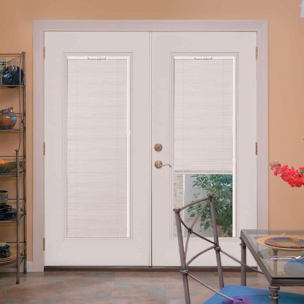 72 in. x 80 in. Ultra White Steel Prehung Left-Hand Inswing Mini Blind Patio Door with Brickmold