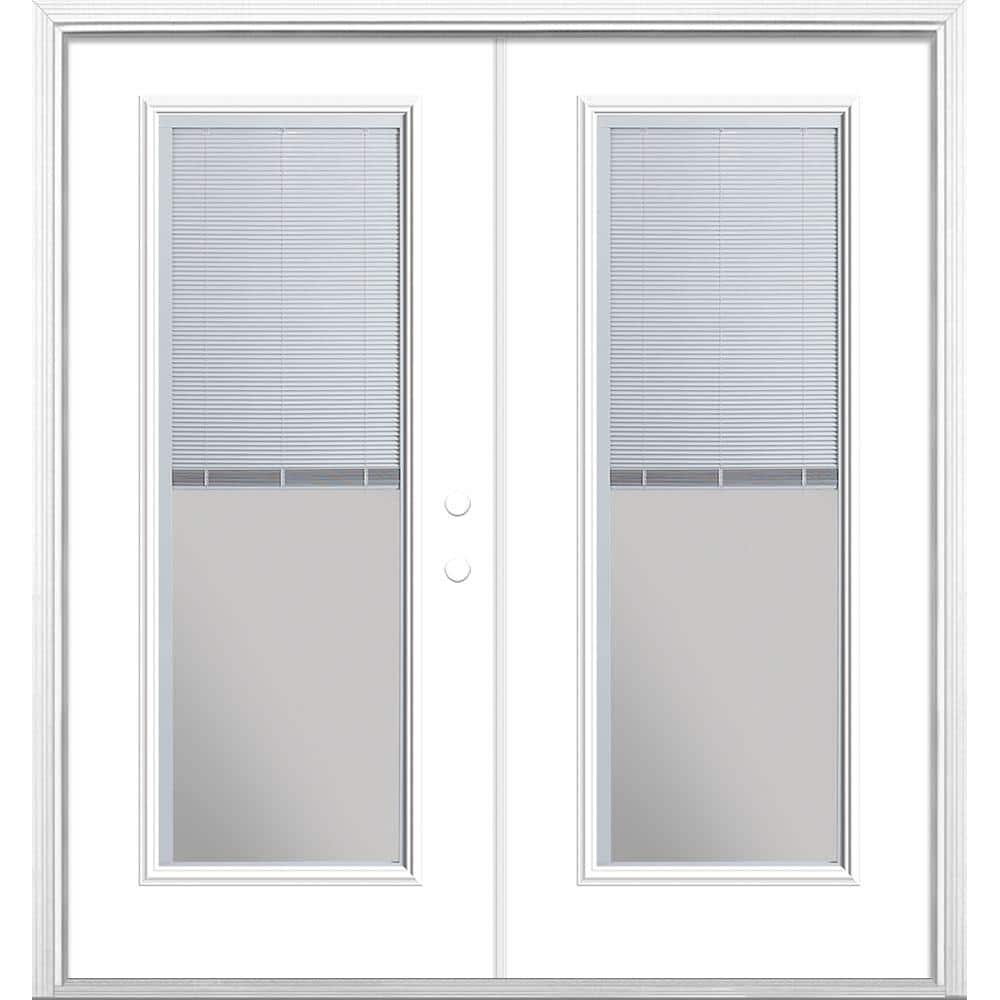 72 in. x 80 in. Ultra White Steel Prehung Left-Hand Inswing Mini Blind Patio Door with Brickmold