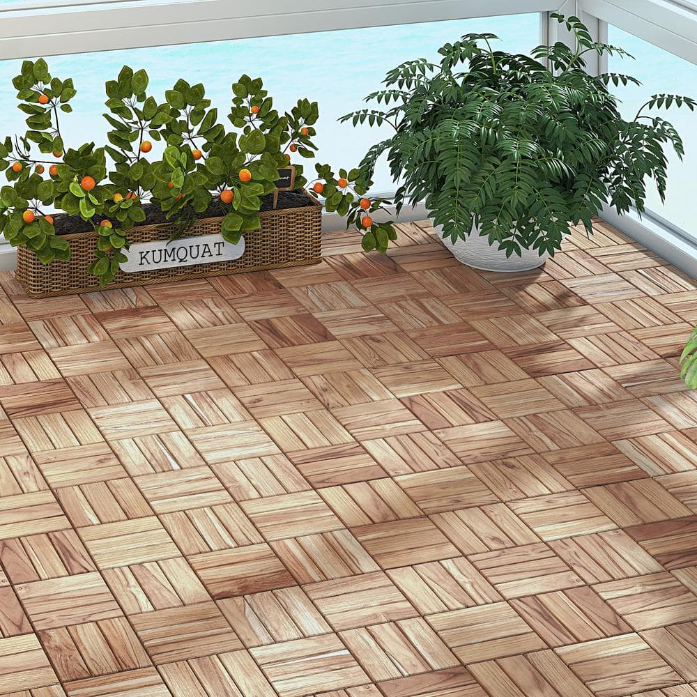Interbuild 1 ft. x 1 ft. Interlocking 12 Slat Solid Teak Wood Deck Tile in Unfinished (10-Pieces Per Carton - 10 sq. ft.)