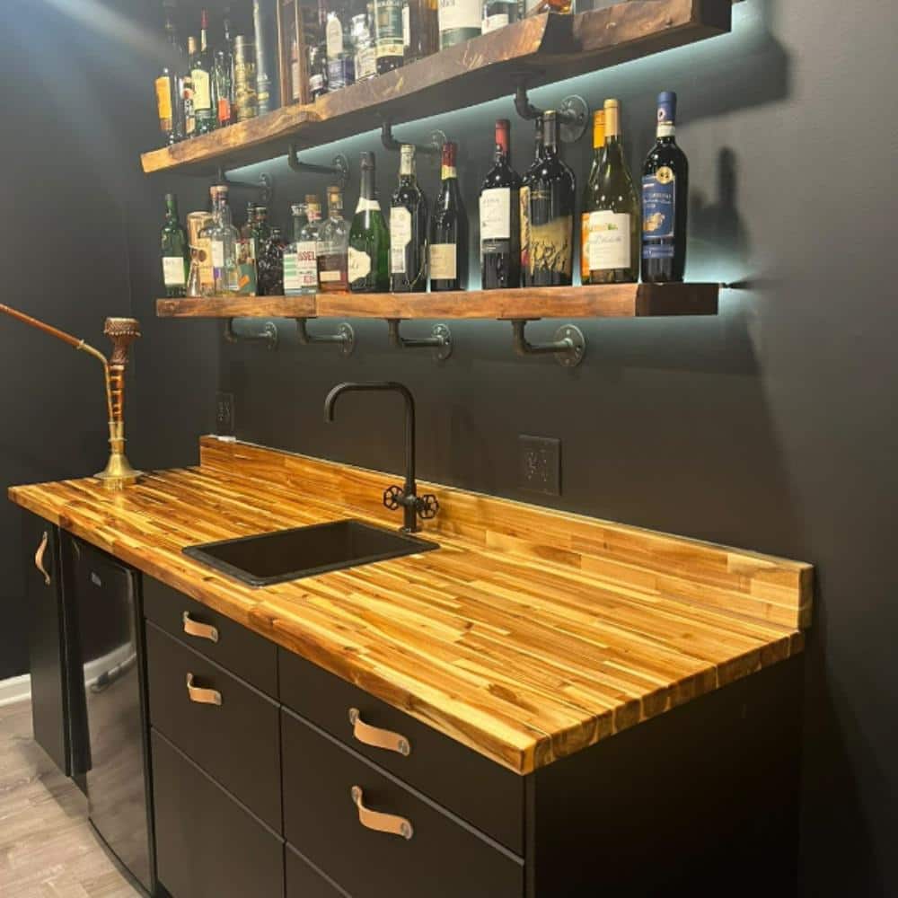 HARDWOOD REFLECTIONS 6 ft. L x 25 in. D Unfinished Acacia Solid Wood Butcher Block Countertop With Square Edge