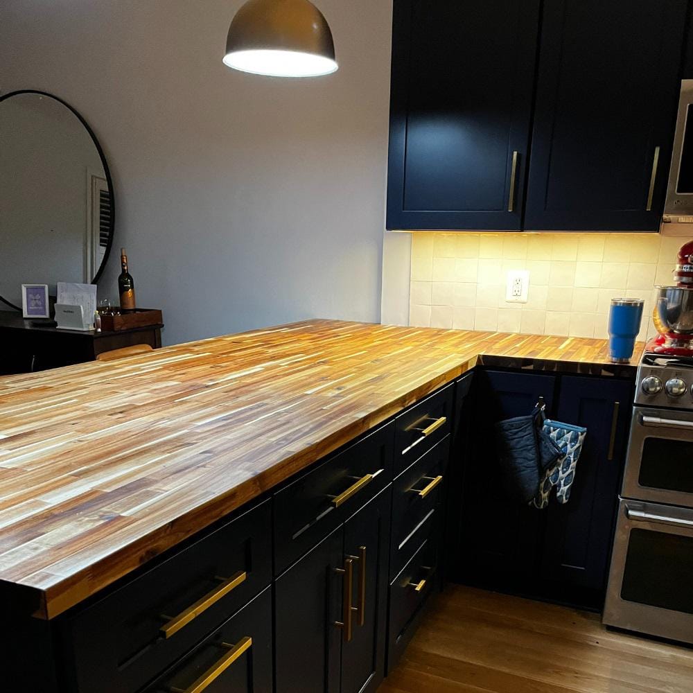 HARDWOOD REFLECTIONS 8 ft. L x 25 in. D Unfinished Acacia Solid Wood Butcher Block Countertop With Square Edge