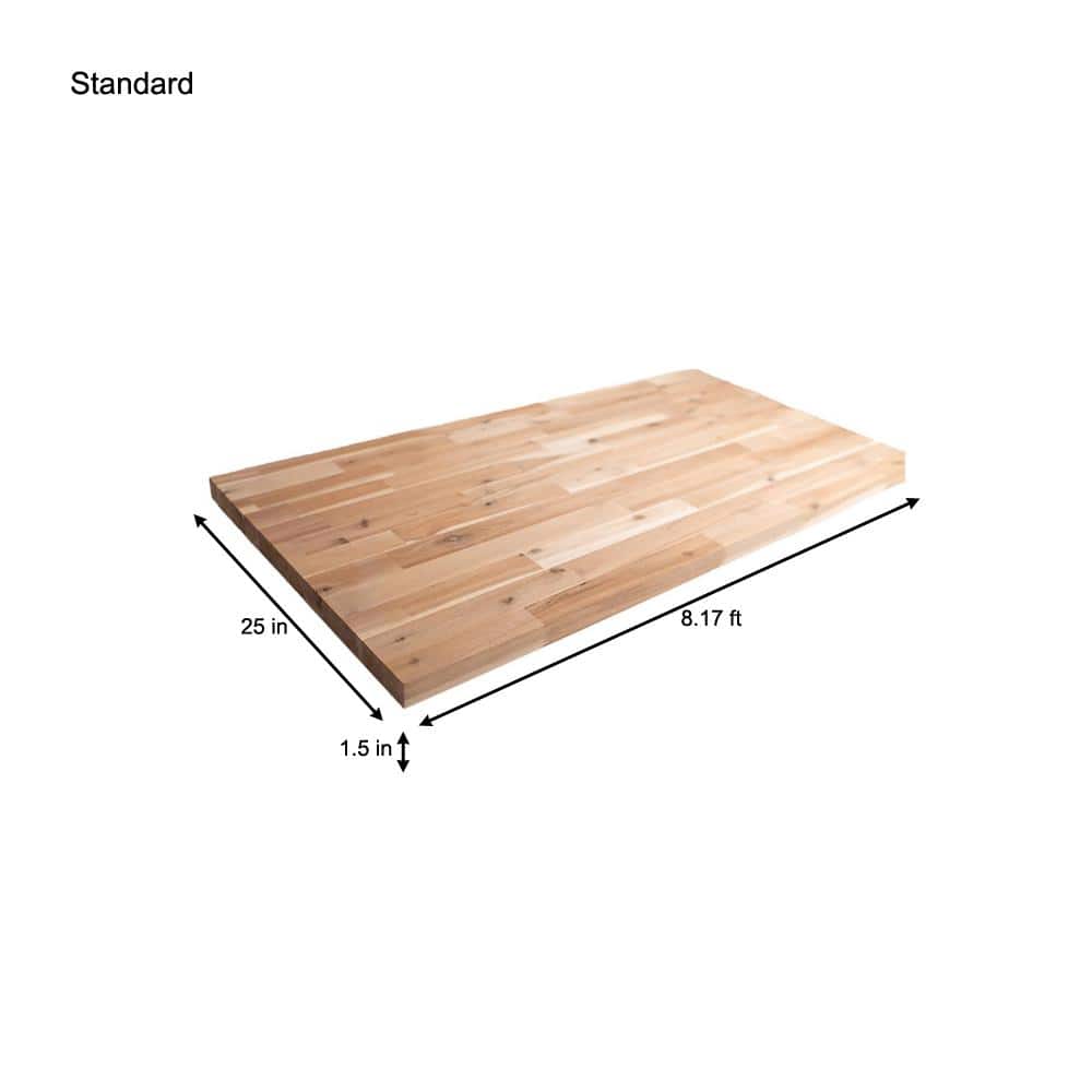 HARDWOOD REFLECTIONS 8 ft. L x 25 in. D Unfinished Acacia Solid Wood Butcher Block Countertop With Square Edge