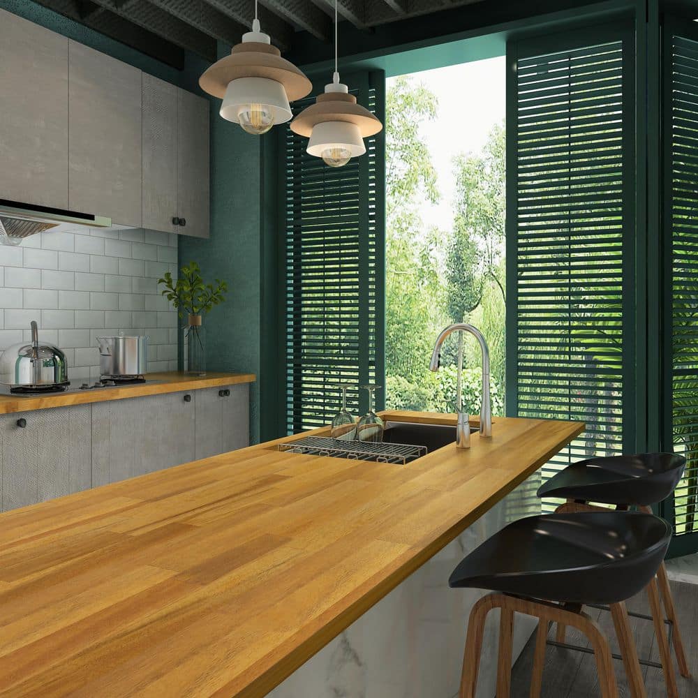 Interbuild 6 ft. L x 25.5 in. D, Unfinished Acacia Butcher Block Standard Countertop, with Live Edge