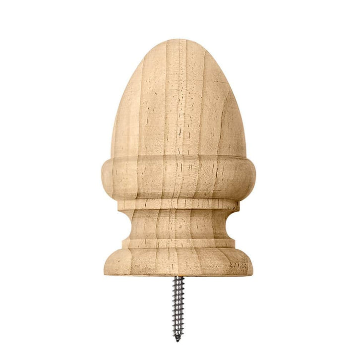 Waddell Acorn Post Top with Pre-Installed Screw - 4 in. x 3 in. - Unfinished Sanded Pine - DIY Porch and Fence Decor