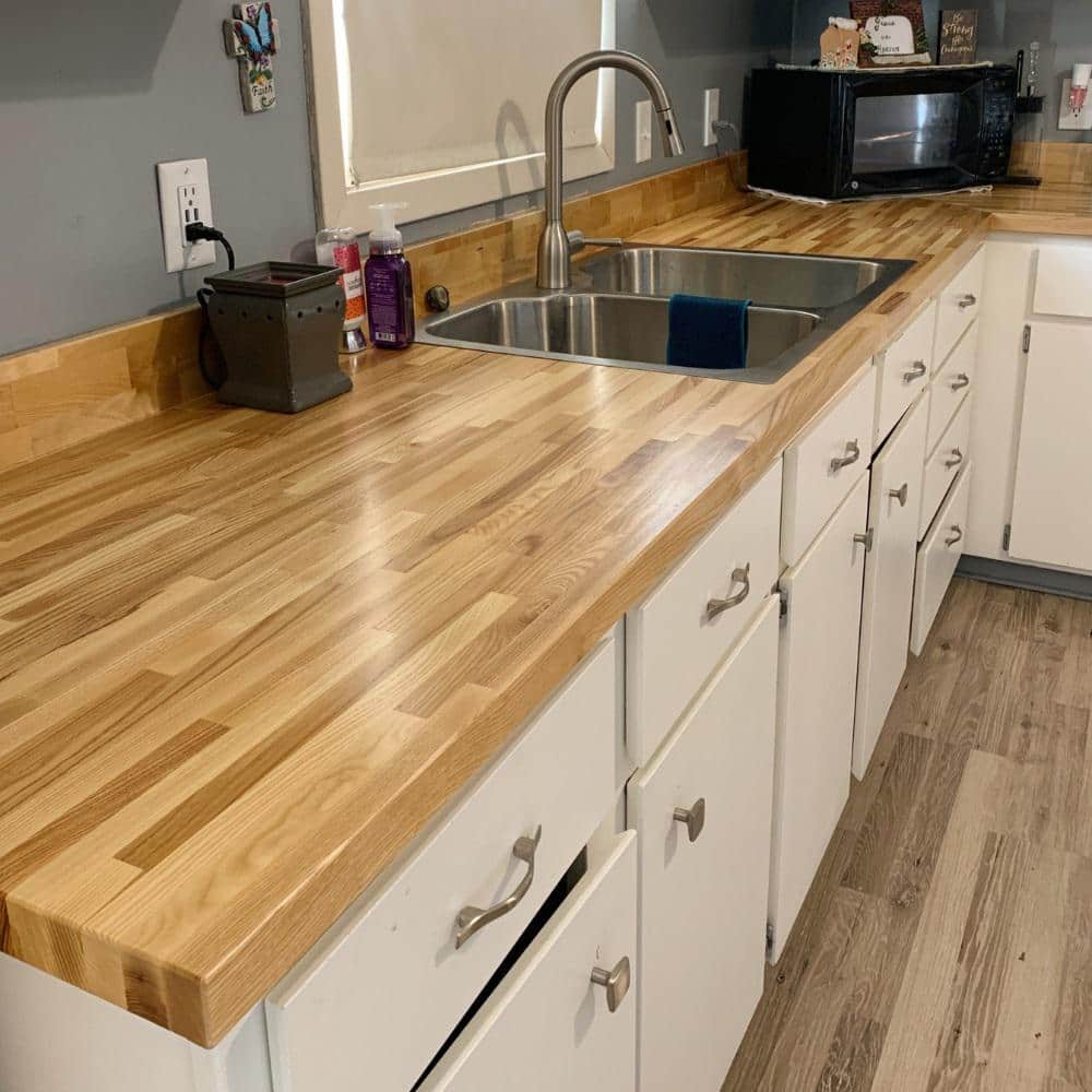 HARDWOOD REFLECTIONS 6 ft. L x 25 in. D Unfinished Ash Butcher Block Standard Countertop with Square Edge