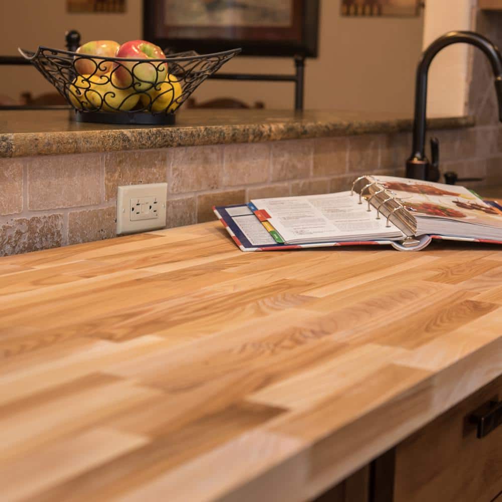 HARDWOOD REFLECTIONS 6 ft. L x 25 in. D Unfinished Ash Butcher Block Standard Countertop with Square Edge
