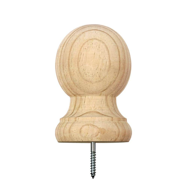 Waddell Large Ball Post Top with Pre-Installed Screw - 4.25 in. x 3.25 in. - Unfinished Sanded Pine - DIY Porch and Fence Decor