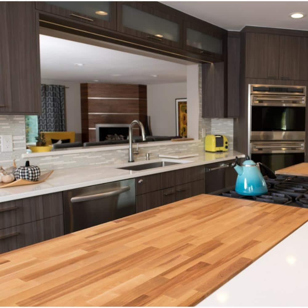 HARDWOOD REFLECTIONS 10 ft. L x 25 in. D Unfinished Birch Solid Wood Butcher Block Countertop With Eased Edge