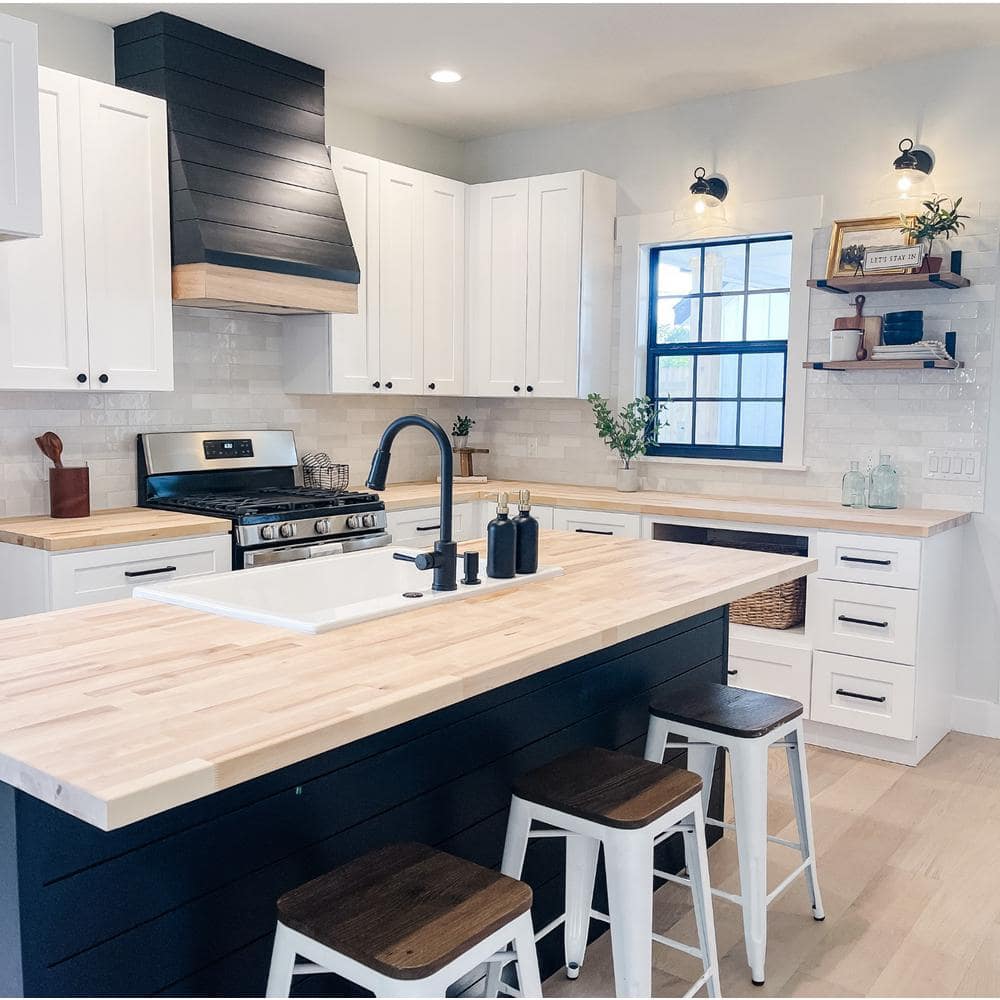 HARDWOOD REFLECTIONS 6 ft. L x 39 in. D Unfinished Birch Solid Wood Butcher Block Island Countertop With Eased Edge