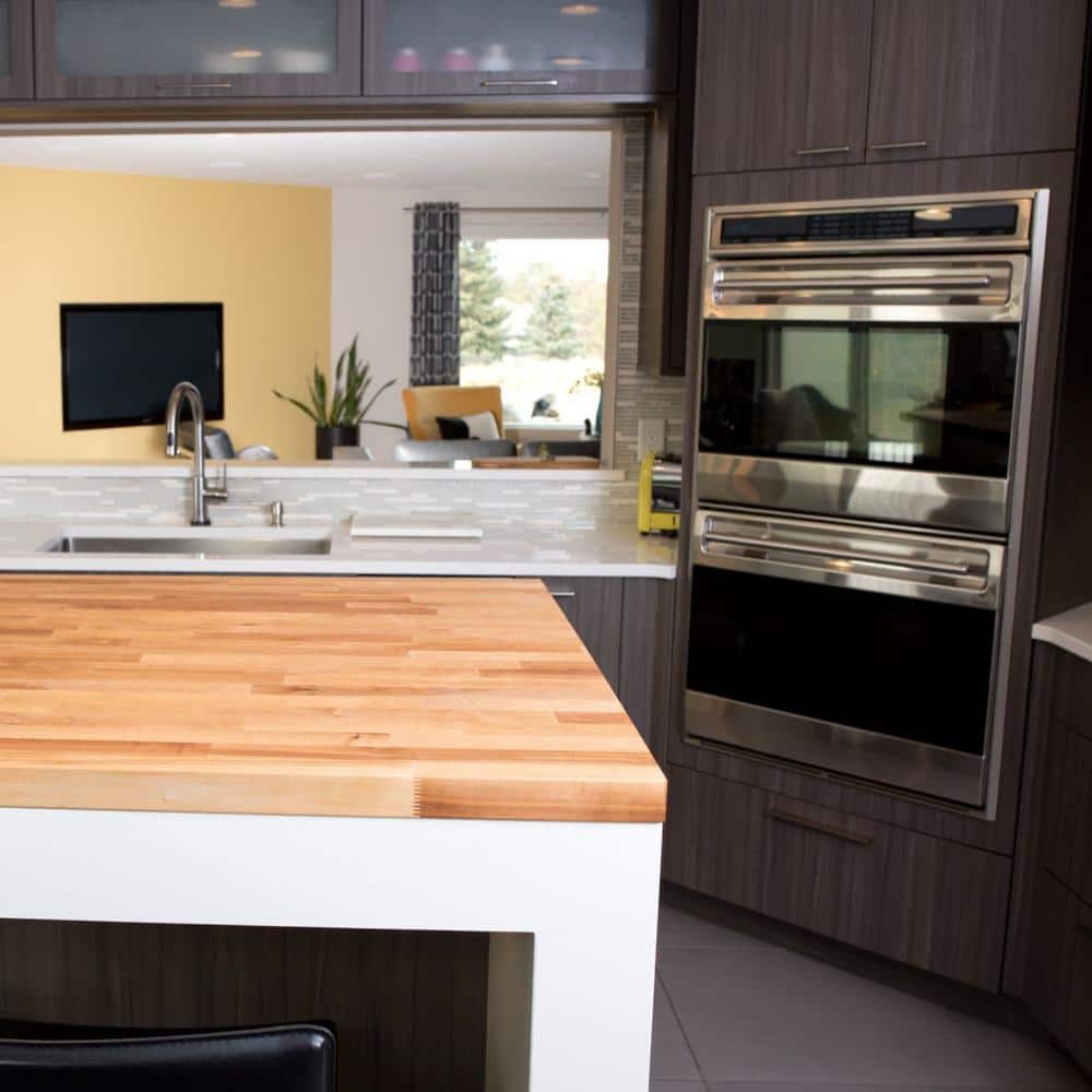 HARDWOOD REFLECTIONS 6 ft. L x 39 in. D Unfinished Birch Solid Wood Butcher Block Island Countertop With Eased Edge