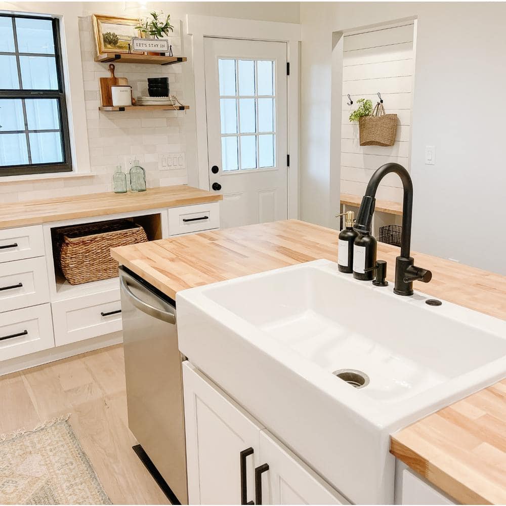 HARDWOOD REFLECTIONS 6 ft. L x 39 in. D Unfinished Birch Solid Wood Butcher Block Island Countertop With Eased Edge