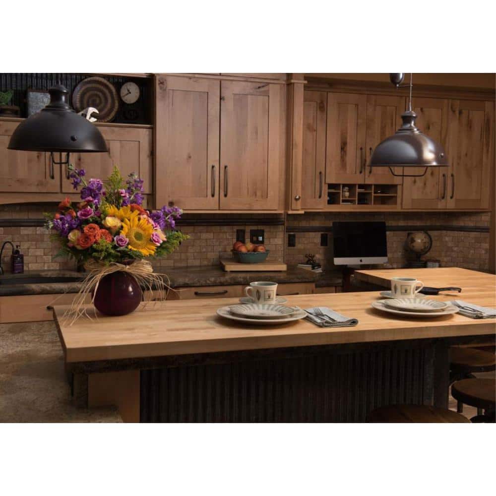 HARDWOOD REFLECTIONS 6 ft. L x 39 in. D Unfinished Birch Solid Wood Butcher Block Island Countertop With Eased Edge