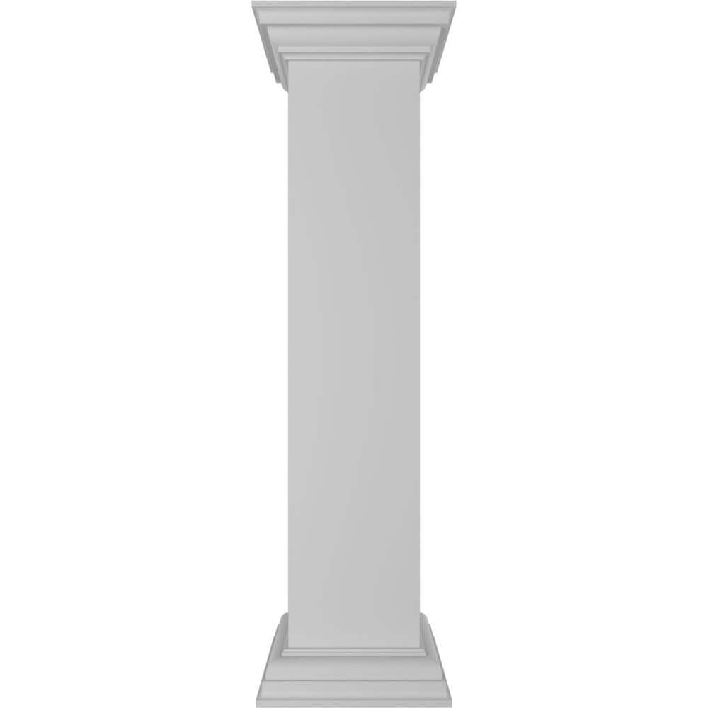 Ekena Millwork Plain 40 in. x 8 in. White Box Newel Post with Flat Capital and Base Trim (Installation Kit Included)