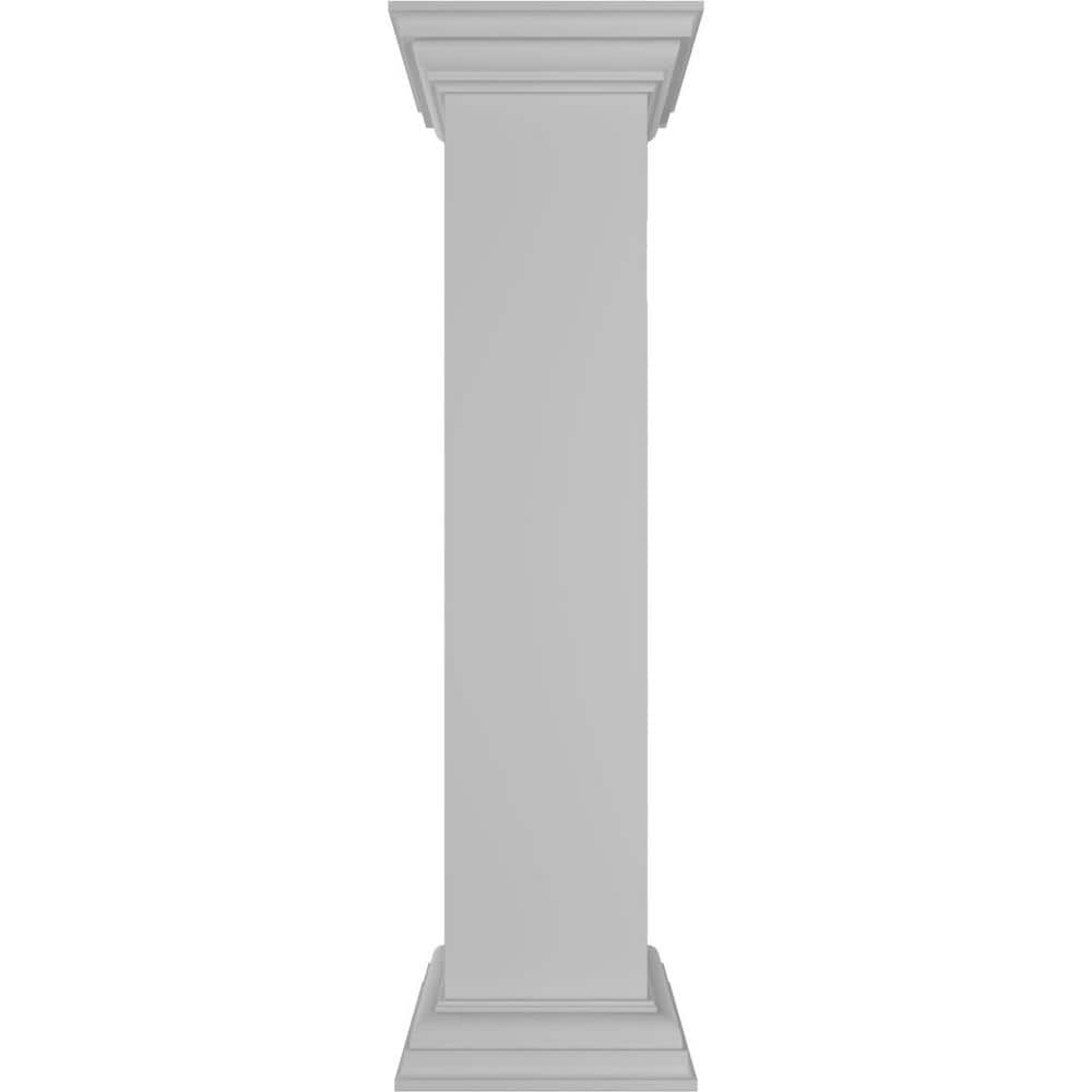 Ekena Millwork Plain 40 in. x 8 in. White Box Newel Post with Flat Capital and Base Trim (Installation Kit Included)