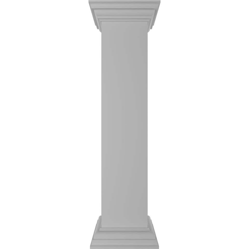 Ekena Millwork Plain 40 in. x 8 in. White Box Newel Post with Flat Capital and Base Trim (Installation Kit Included)