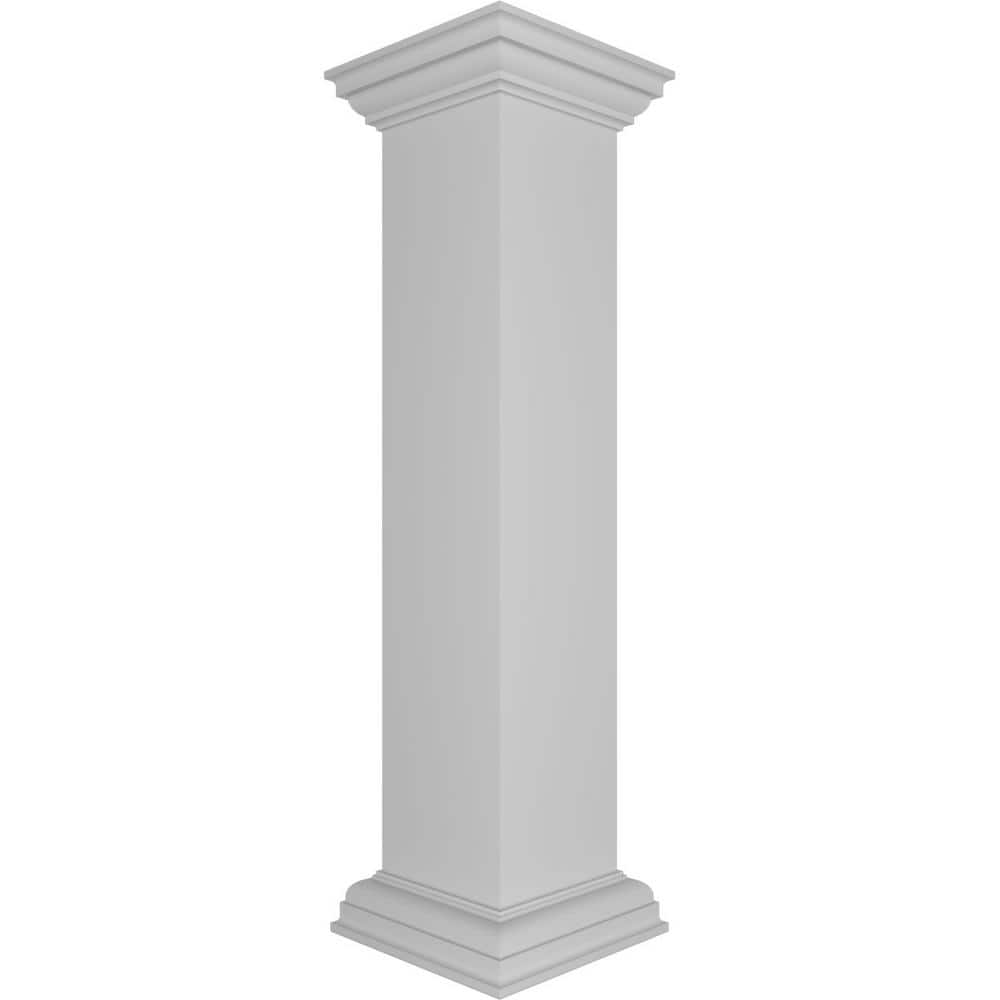 Ekena Millwork Plain 40 in. x 8 in. White Box Newel Post with Flat Capital and Base Trim (Installation Kit Included)