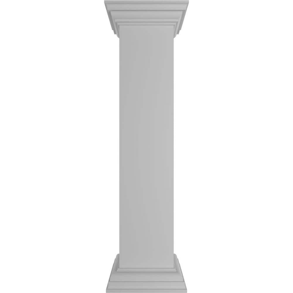 Ekena Millwork Plain 40 in. x 8 in. White Box Newel Post with Flat Capital and Base Trim (Installation Kit Included)