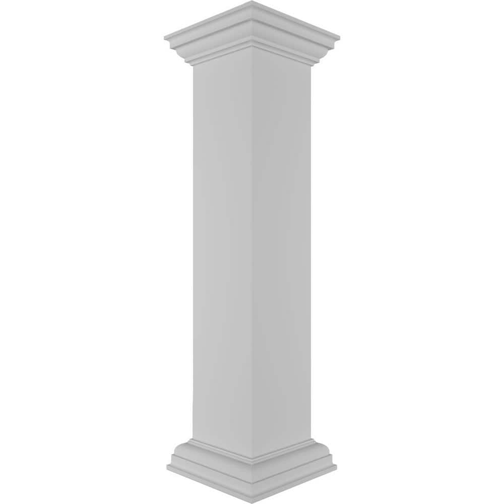Ekena Millwork Plain 40 in. x 8 in. White Box Newel Post with Flat Capital and Base Trim (Installation Kit Included)