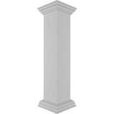 Ekena Millwork Plain 40 in. x 8 in. White Box Newel Post with Flat Capital and Base Trim (Installation Kit Included)