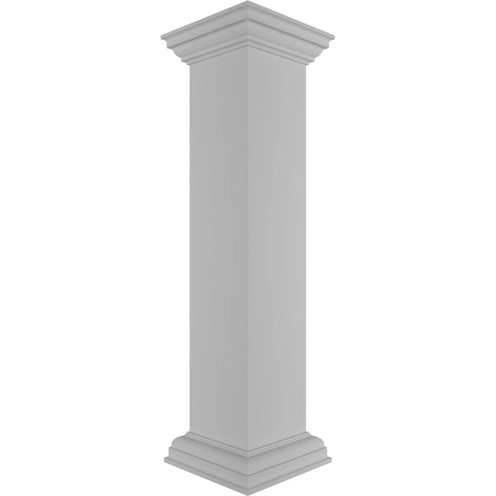 Ekena Millwork Plain 40 in. x 8 in. White Box Newel Post with Flat Capital and Base Trim (Installation Kit Included)
