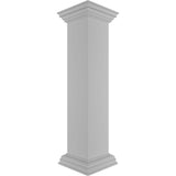 Ekena Millwork Plain 40 in. x 8 in. White Box Newel Post with Flat Capital and Base Trim (Installation Kit Included)