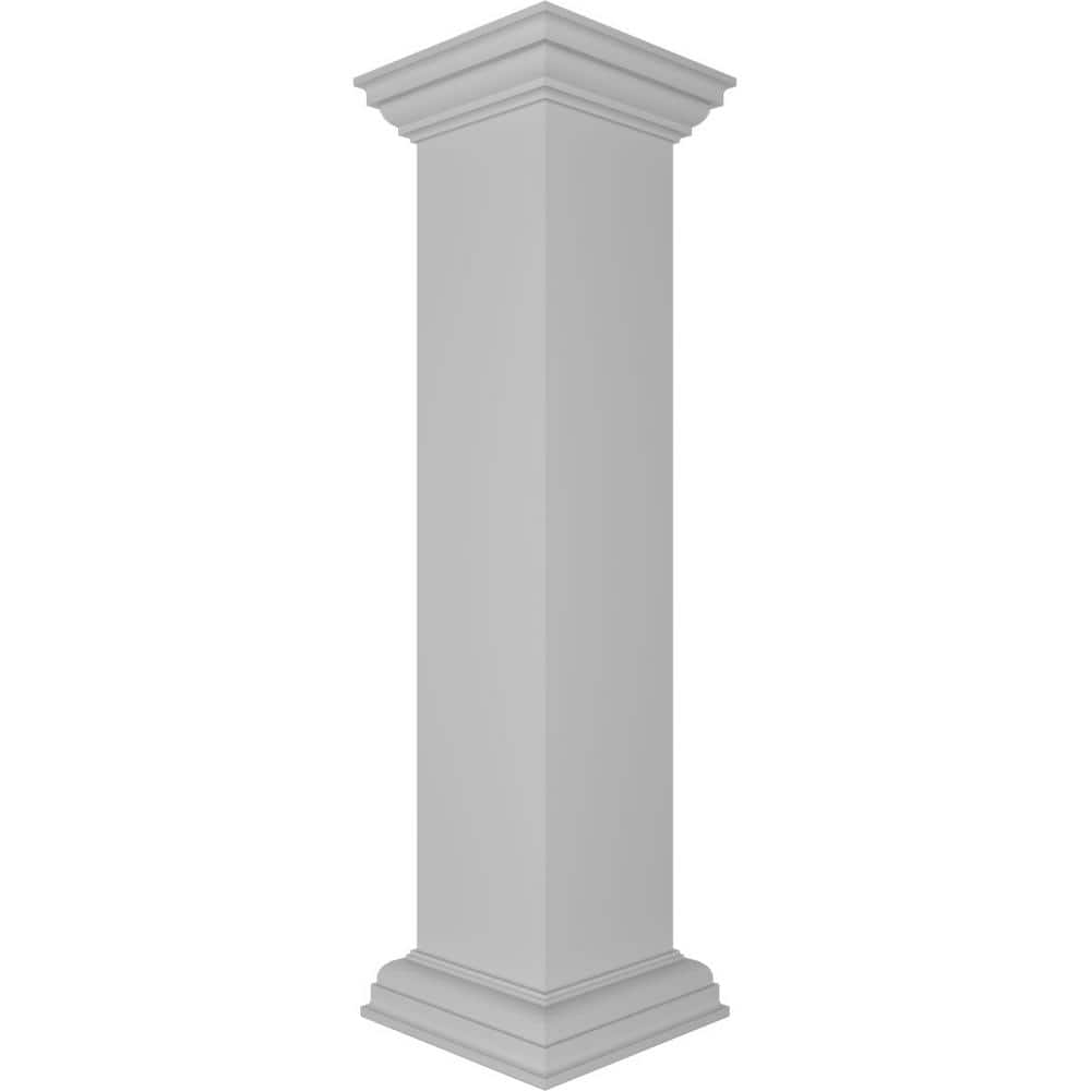 Ekena Millwork Plain 40 in. x 8 in. White Box Newel Post with Flat Capital and Base Trim (Installation Kit Included)