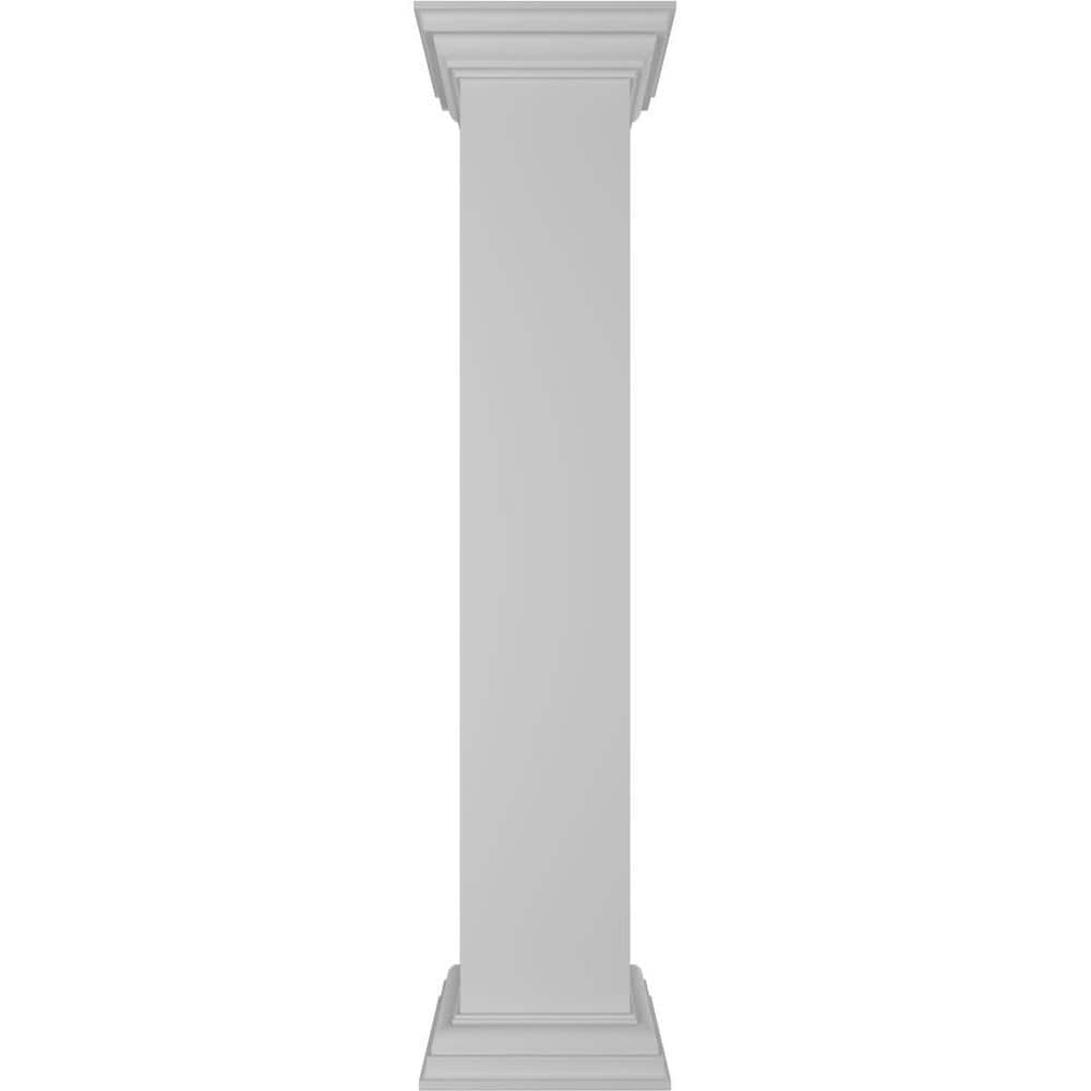 Ekena Millwork Plain 48 in. x 8 in. White Box Newel Post with Peaked Capital and Base Trim (Installation Kit Included)