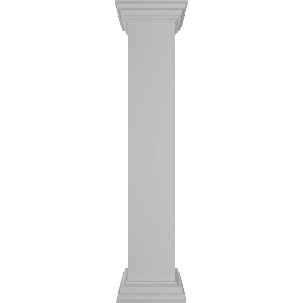 Ekena Millwork Plain 48 in. x 8 in. White Box Newel Post with Peaked Capital and Base Trim (Installation Kit Included)