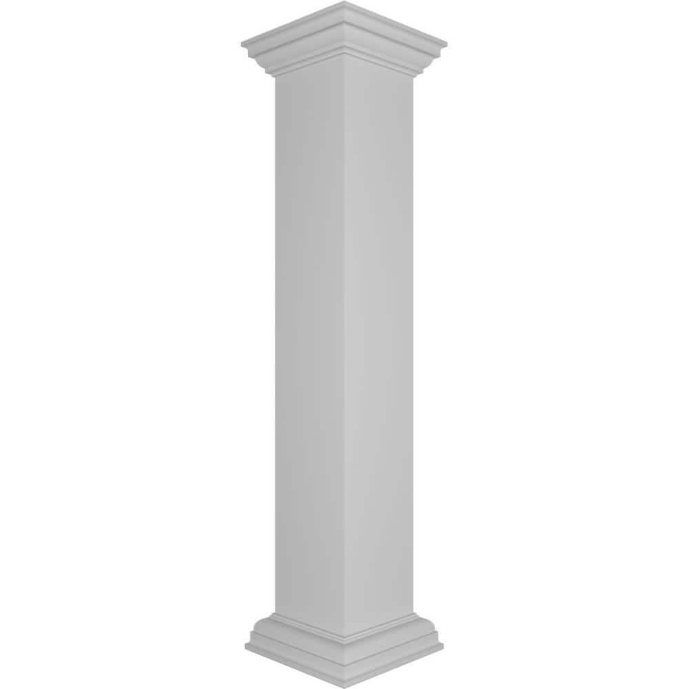 Ekena Millwork Plain 48 in. x 8 in. White Box Newel Post with Peaked Capital and Base Trim (Installation Kit Included)