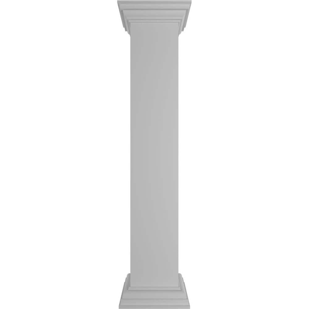 Ekena Millwork Plain 48 in. x 8 in. White Box Newel Post with Peaked Capital and Base Trim (Installation Kit Included)