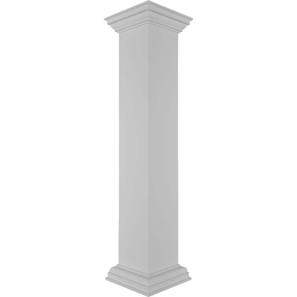 Ekena Millwork Plain 48 in. x 8 in. White Box Newel Post with Peaked Capital and Base Trim (Installation Kit Included)