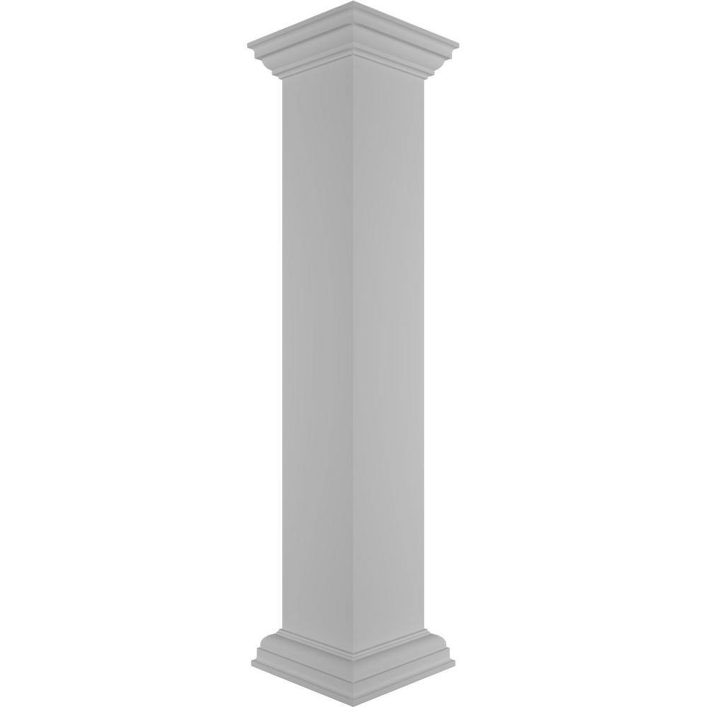 Ekena Millwork Plain 48 in. x 8 in. White Box Newel Post with Peaked Capital and Base Trim (Installation Kit Included)