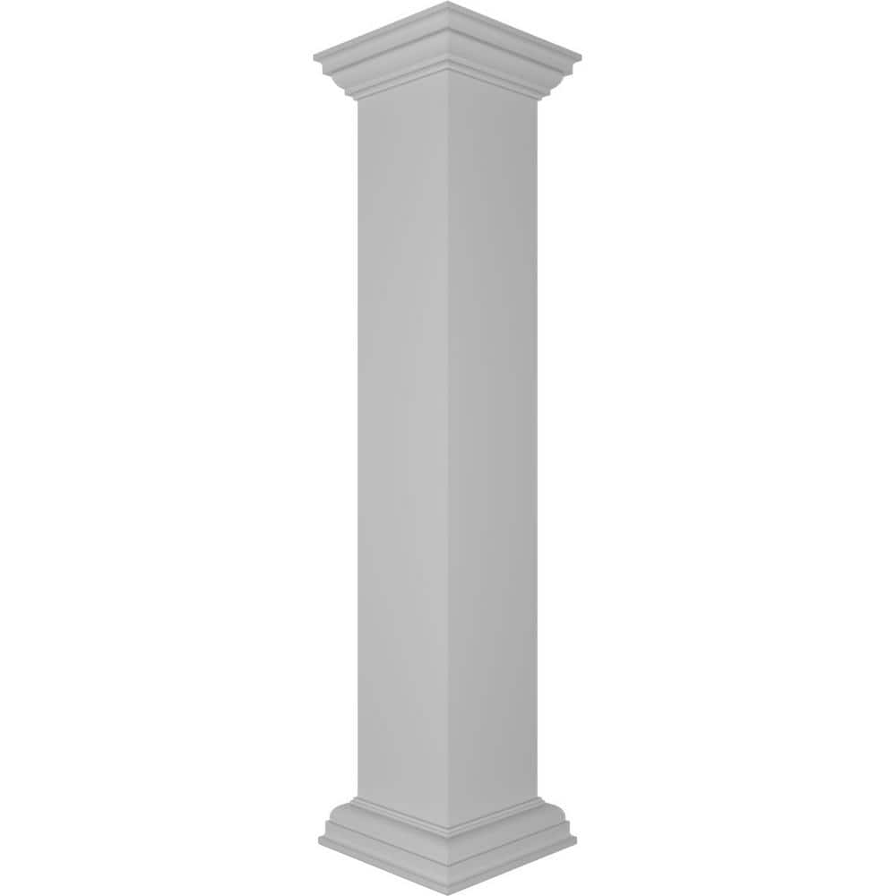 Ekena Millwork Plain 48 in. x 8 in. White Box Newel Post with Peaked Capital and Base Trim (Installation Kit Included)