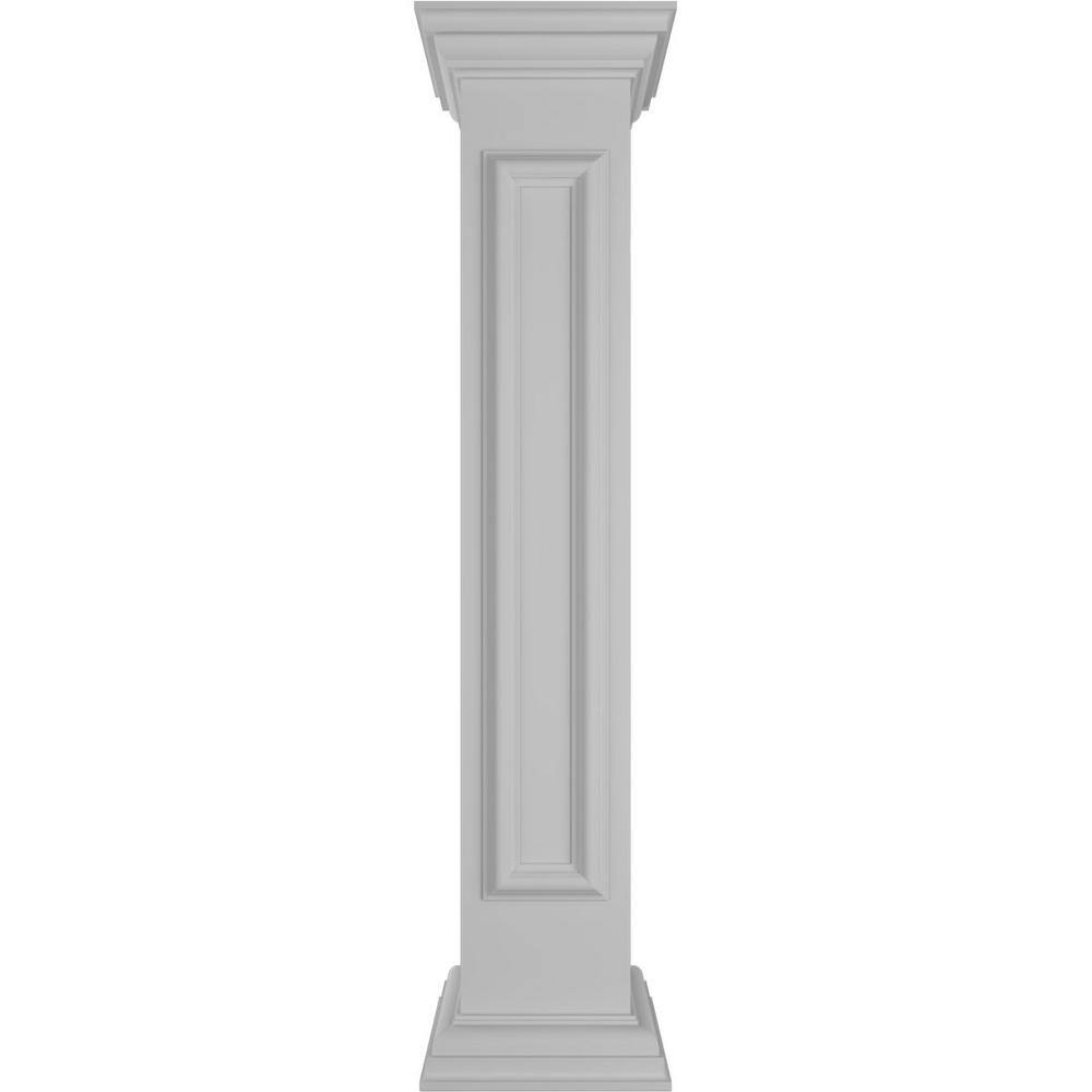 Ekena Millwork Straight 48 in. x 8 in. White Box Newel Post with Panel, Peaked Capital and Base Trim (Installation Kit Included)