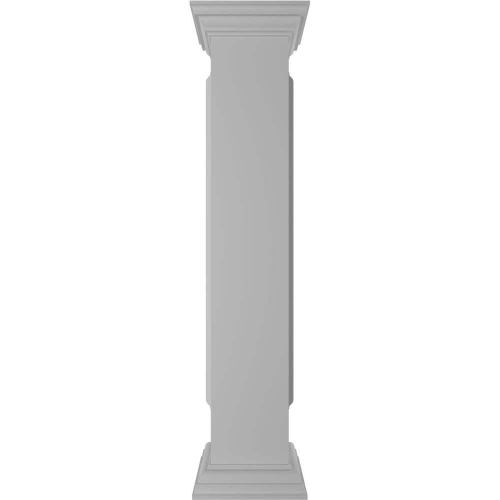 Ekena Millwork Straight 48 in. x 8 in. White Box Newel Post with Panel, Peaked Capital and Base Trim (Installation Kit Included)