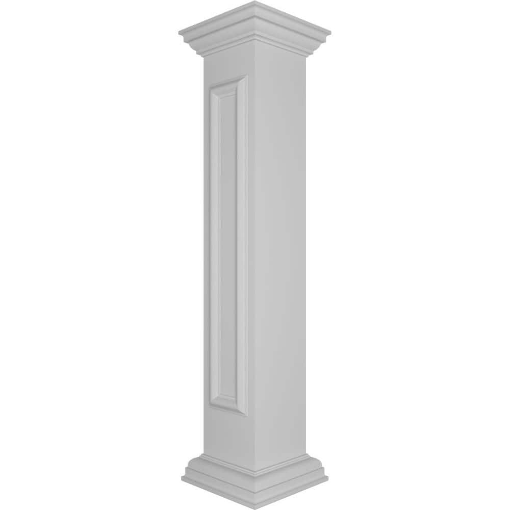 Ekena Millwork Straight 48 in. x 8 in. White Box Newel Post with Panel, Peaked Capital and Base Trim (Installation Kit Included)