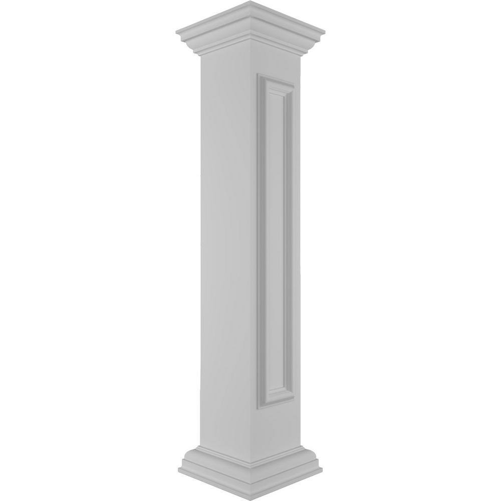 Ekena Millwork Straight 48 in. x 8 in. White Box Newel Post with Panel, Peaked Capital and Base Trim (Installation Kit Included)