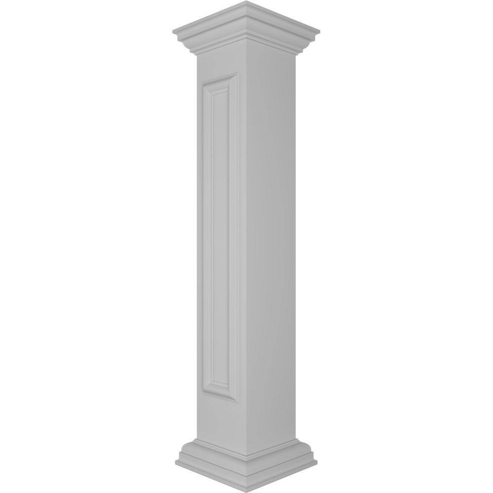 Ekena Millwork Straight 48 in. x 8 in. White Box Newel Post with Panel, Peaked Capital and Base Trim (Installation Kit Included)