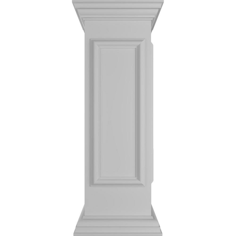 Ekena Millwork Corner 40 in. x 12 in. White Box Newel Post with Panel, Peaked Capital and Base Trim (Installation Kit Included)