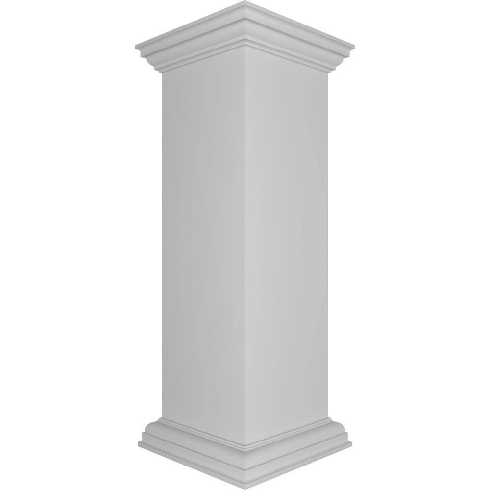Ekena Millwork Corner 40 in. x 12 in. White Box Newel Post with Panel, Peaked Capital and Base Trim (Installation Kit Included)