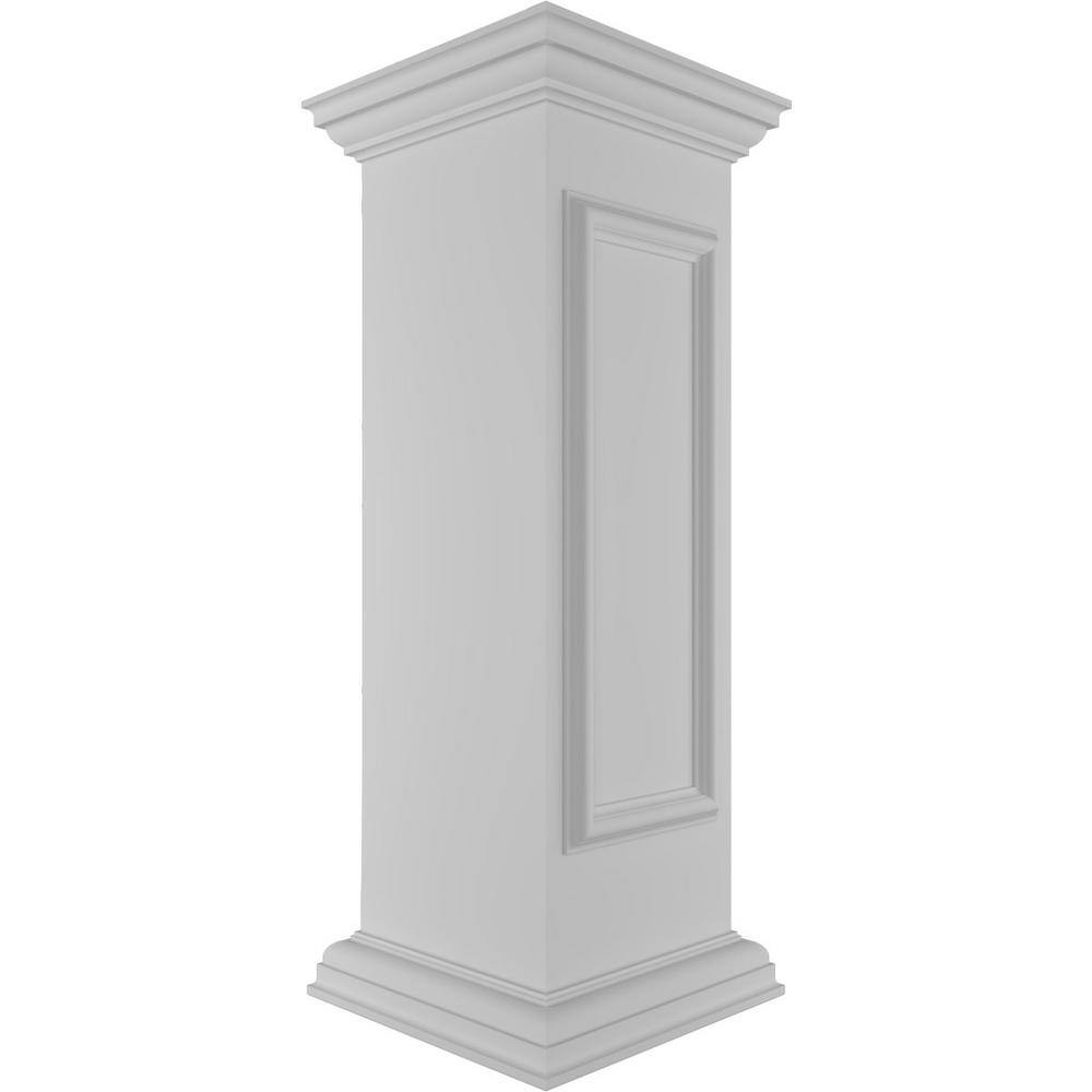 Ekena Millwork Corner 40 in. x 12 in. White Box Newel Post with Panel, Peaked Capital and Base Trim (Installation Kit Included)