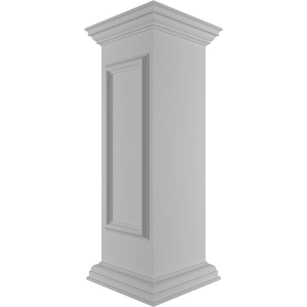 Ekena Millwork Corner 40 in. x 12 in. White Box Newel Post with Panel, Peaked Capital and Base Trim (Installation Kit Included)